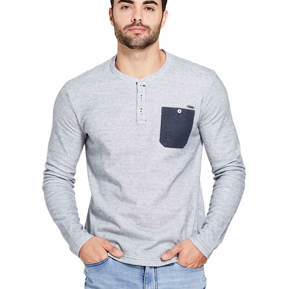 GUESS Eggert Pocket Henley Long Sleeve Shirt SZ L